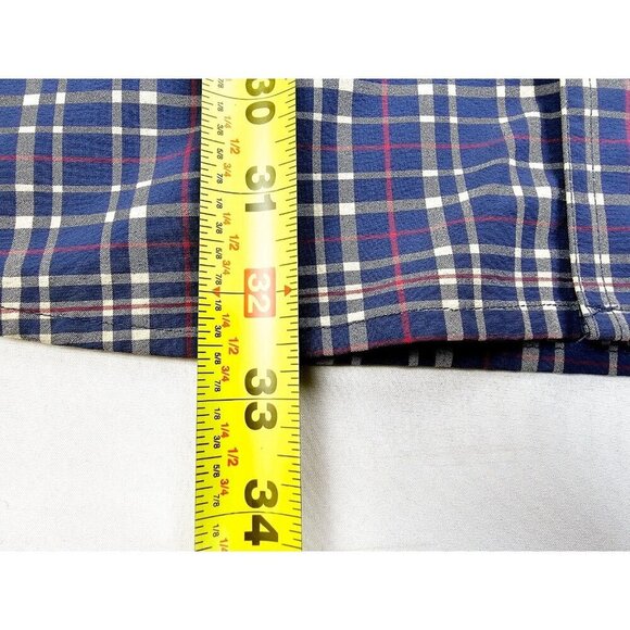 Duluth Size Large Mens Navy Tan Red Check Zip Pocket Back Vent Button Down Shirt - Picture 10 of 11